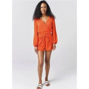 NWT cupcakes & cashmere long sleeve Gideon romper orange v neck sz m
